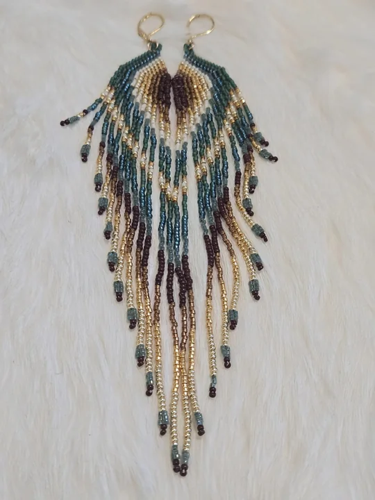 Another view of the Peacock Fringe Earrings